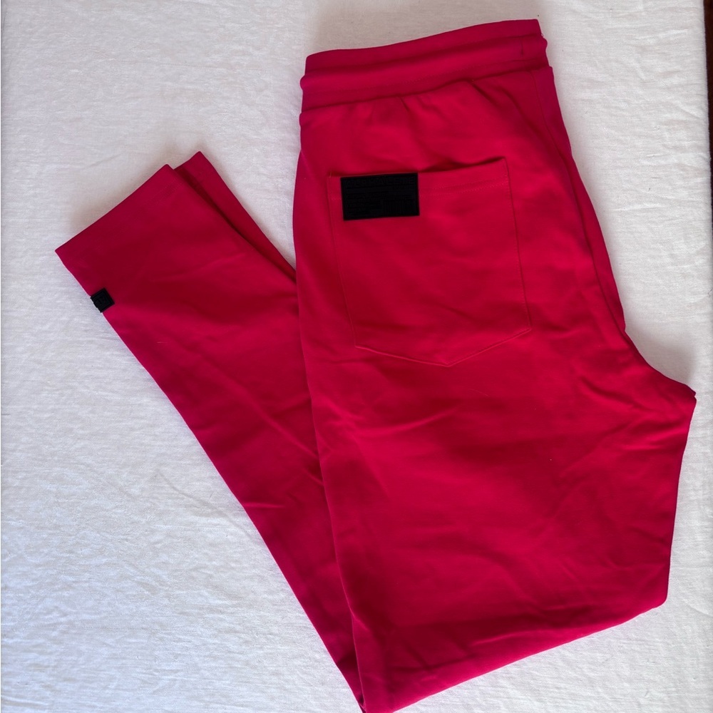 Alphalete Red Joggers Elastic Tie Waist Tapered Leg Zip Pockets Size Large